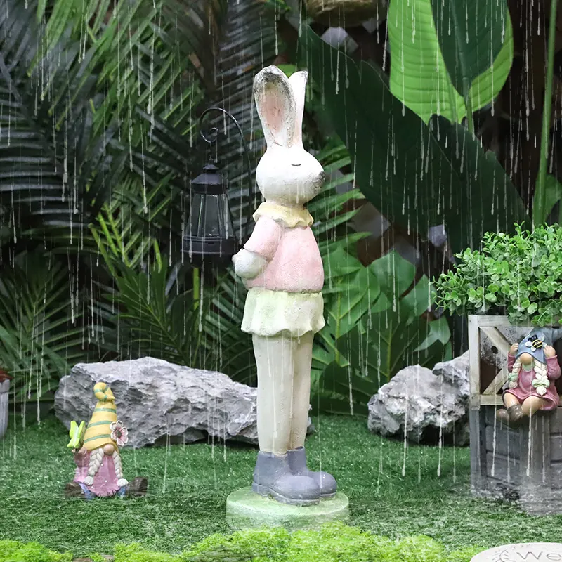 Redeco New Arrival Rabbit Statue Outdoor Decoration Magnesia Crafts LED Solar Fashion Led Rabbit  Magnesium oxide Crafts