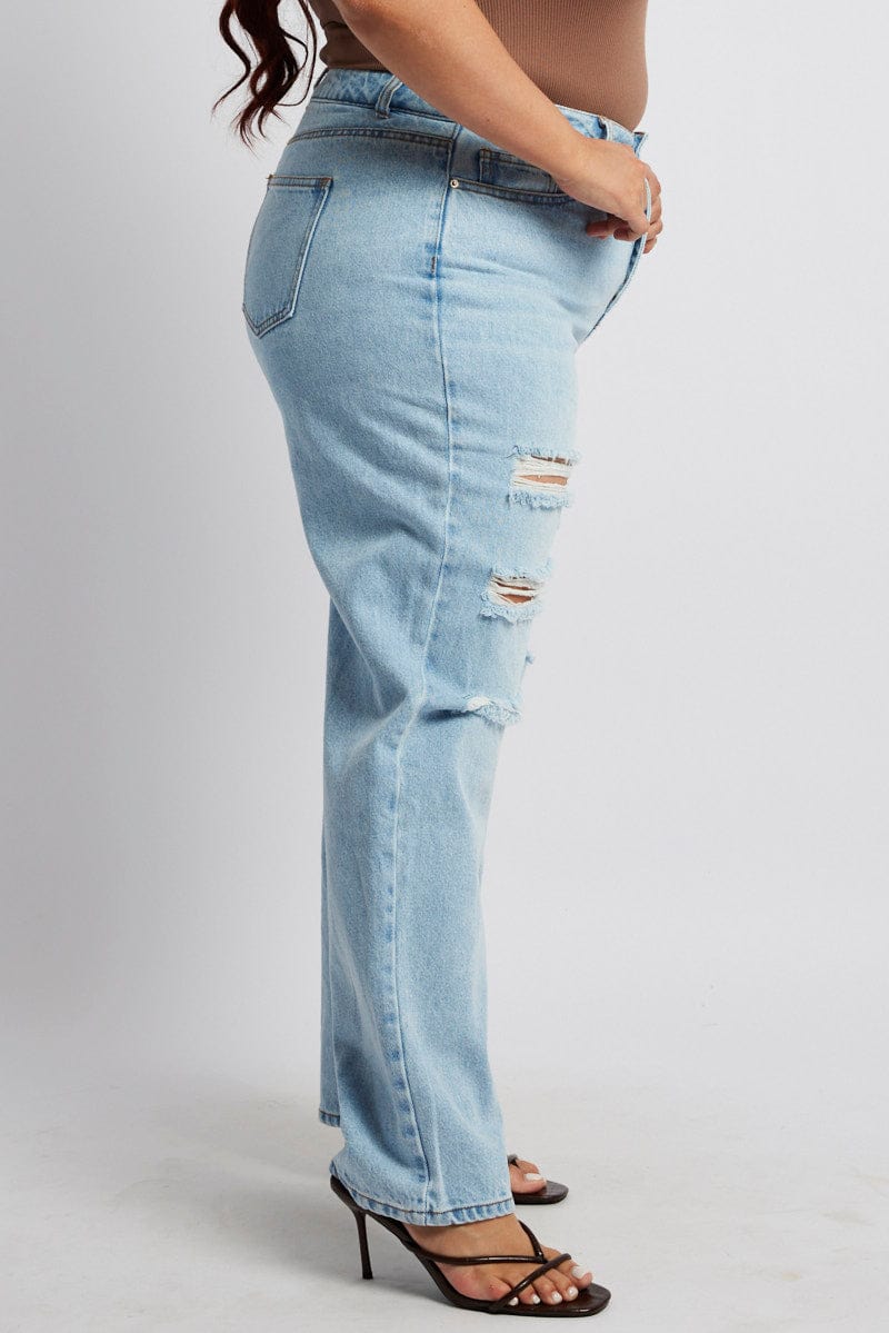 Denim Baggy Jeans High Rise Ripped