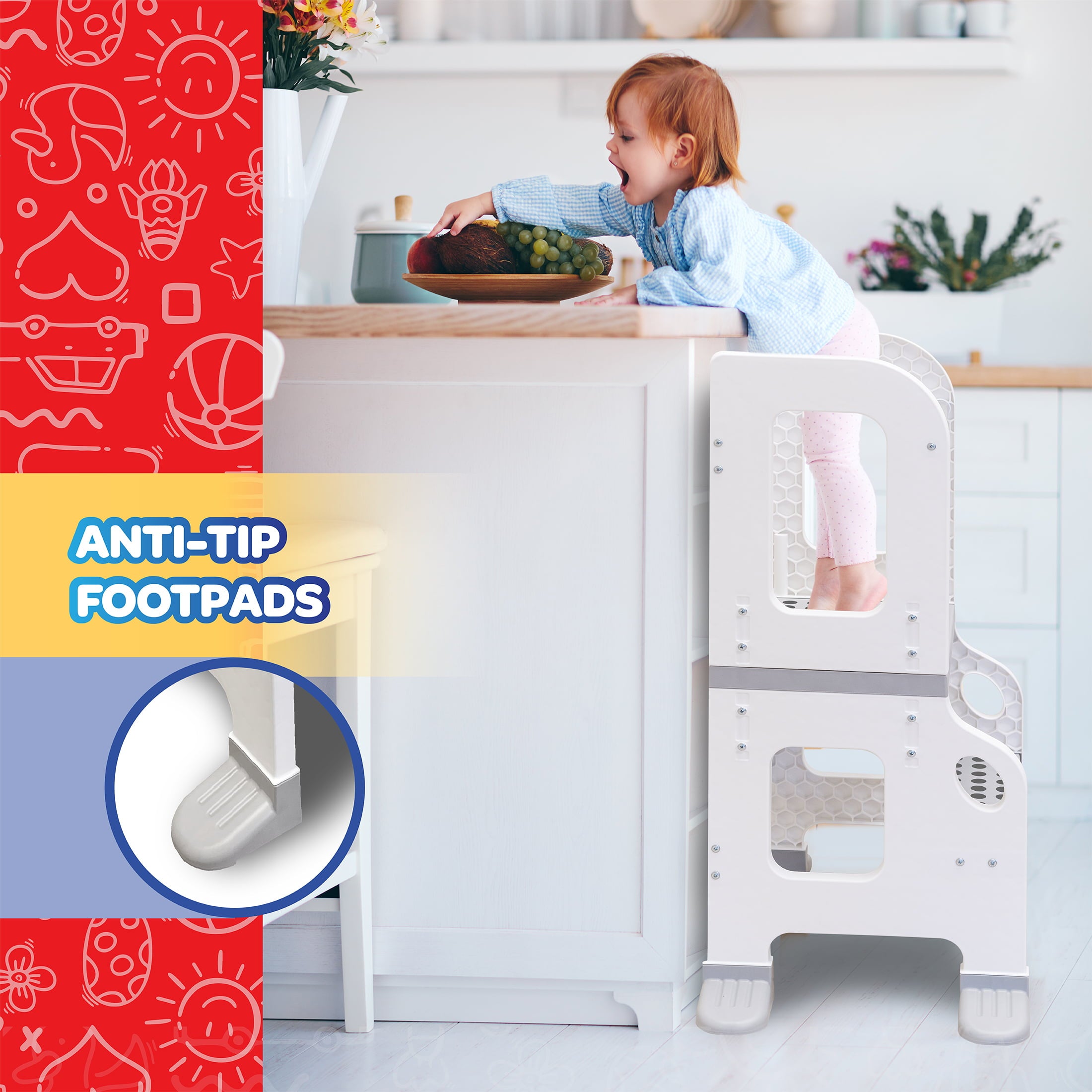 CORE PACIFIC Kitchen Buddy 2-in-1 Stool for Ages 1-3 safe up to 100 lbs.