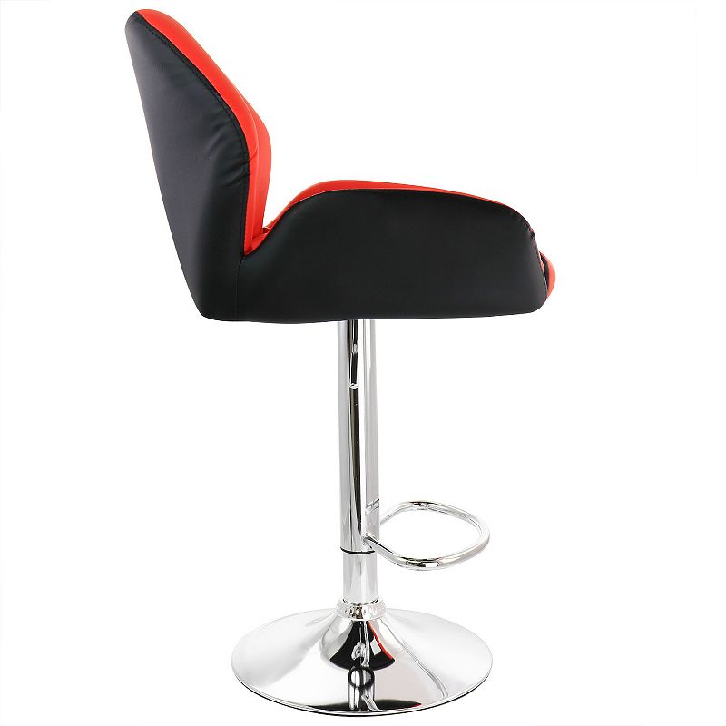 Elama 2 Piece Adjustable Faux Leather Bar Stool in Red and Black with Chrome Base