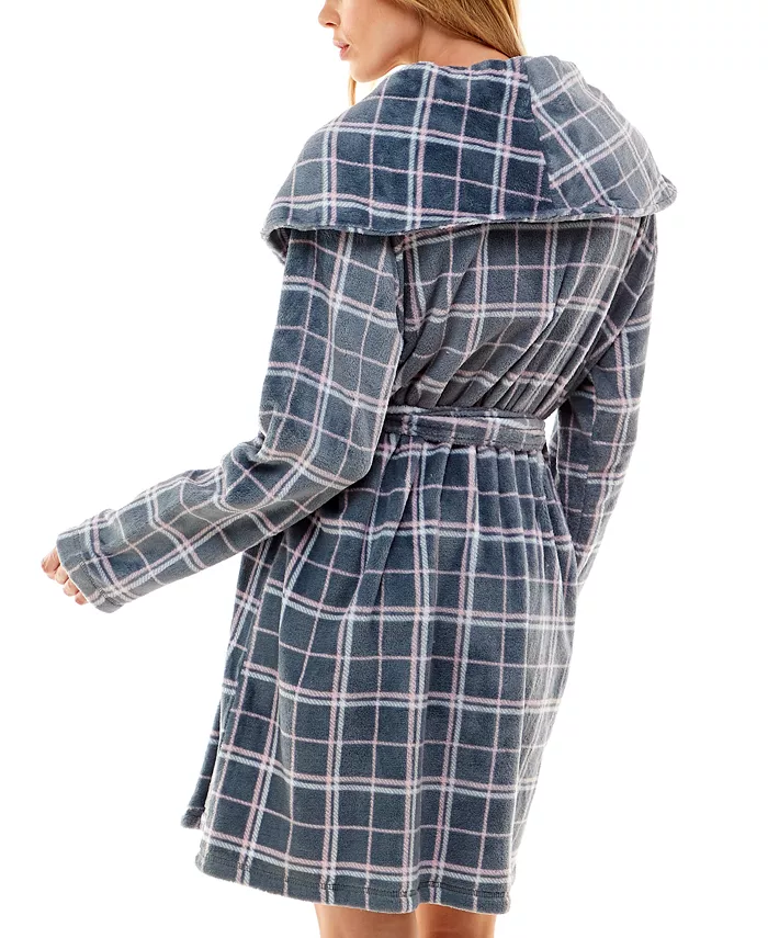 Roudelain Women's Plaid Shawl-Collar Wrap Robe