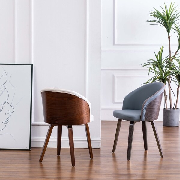 Maynau PU Leather and Wood Upholstered Dining Arm Chairs (Set 2)
