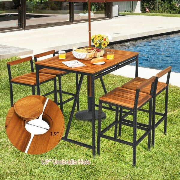 5Piece Outdoor Acacia Wood and PE Rattan Bar Set