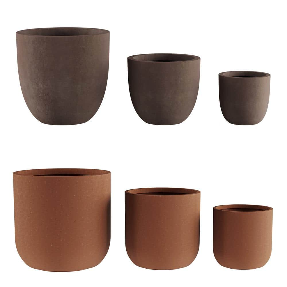 Earth Worth Large 15.4 in. Brown Fiber Clay Planter (Set 3-Piece) 578798FDS