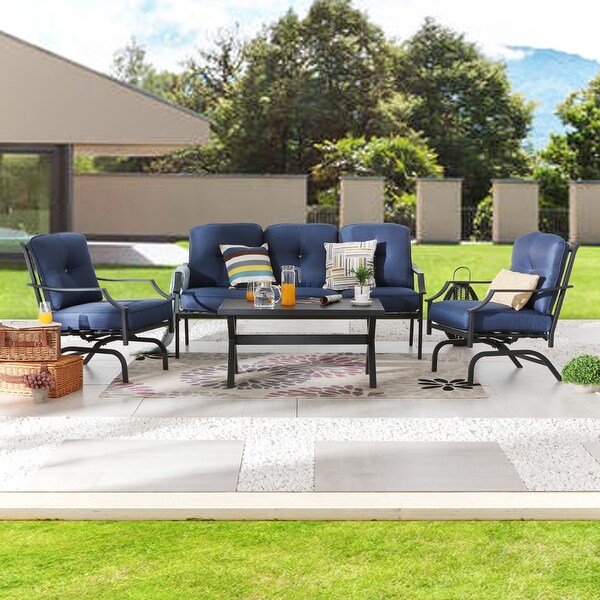 Patio Festival 4Piece Outdoor Metal Sofa and Chair Set with Coffee Table