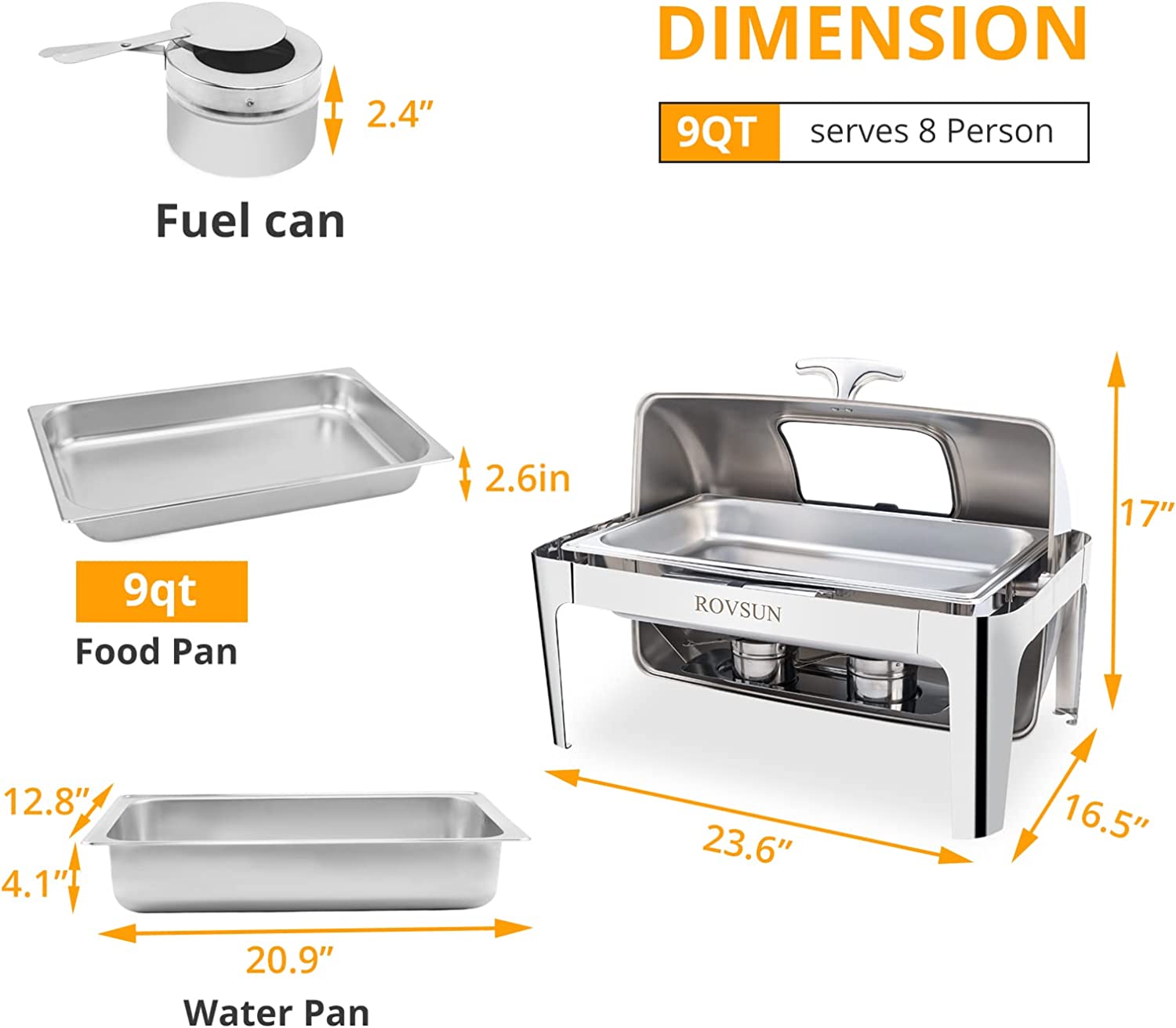 ROVSUN 9 Quart Roll Top Chafing Dish Buffet Set with Glass Window，2 Half Size