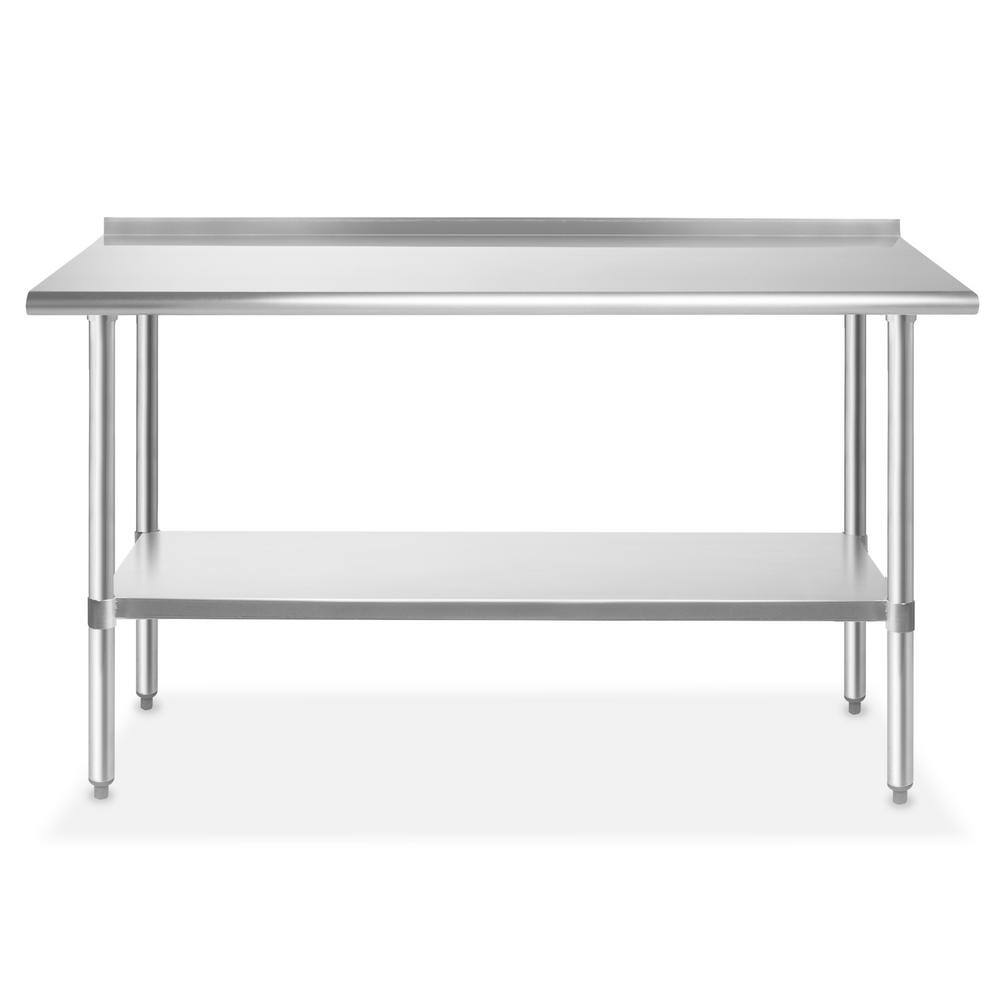 GRIDMANN 60 in. x 24 in. Stainless Steel Kitchen Utility Table with Backsplash and Bottom Shelf GR22-BT2460.