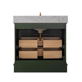 SUDIO Monroe 36 in. W x 22 in. D x 33.7 in. H Bath Vanity in Evergreen with White Marble Top Monroe-36EG