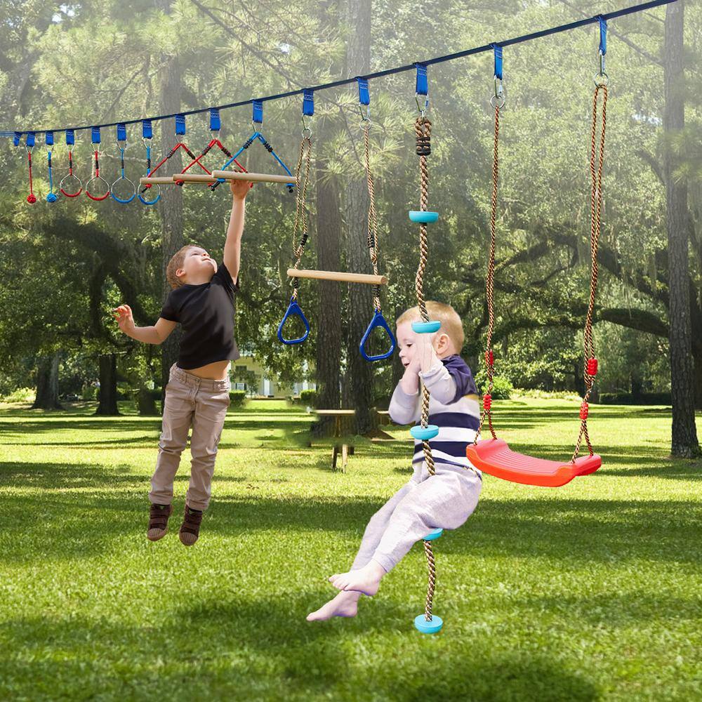 VEVOR Warrior Obstacle Course 80 ft. Slacker Zip Line Obstacle Course Climbing Rope for Kids Outdoor YDSS80FT250LB034XV0