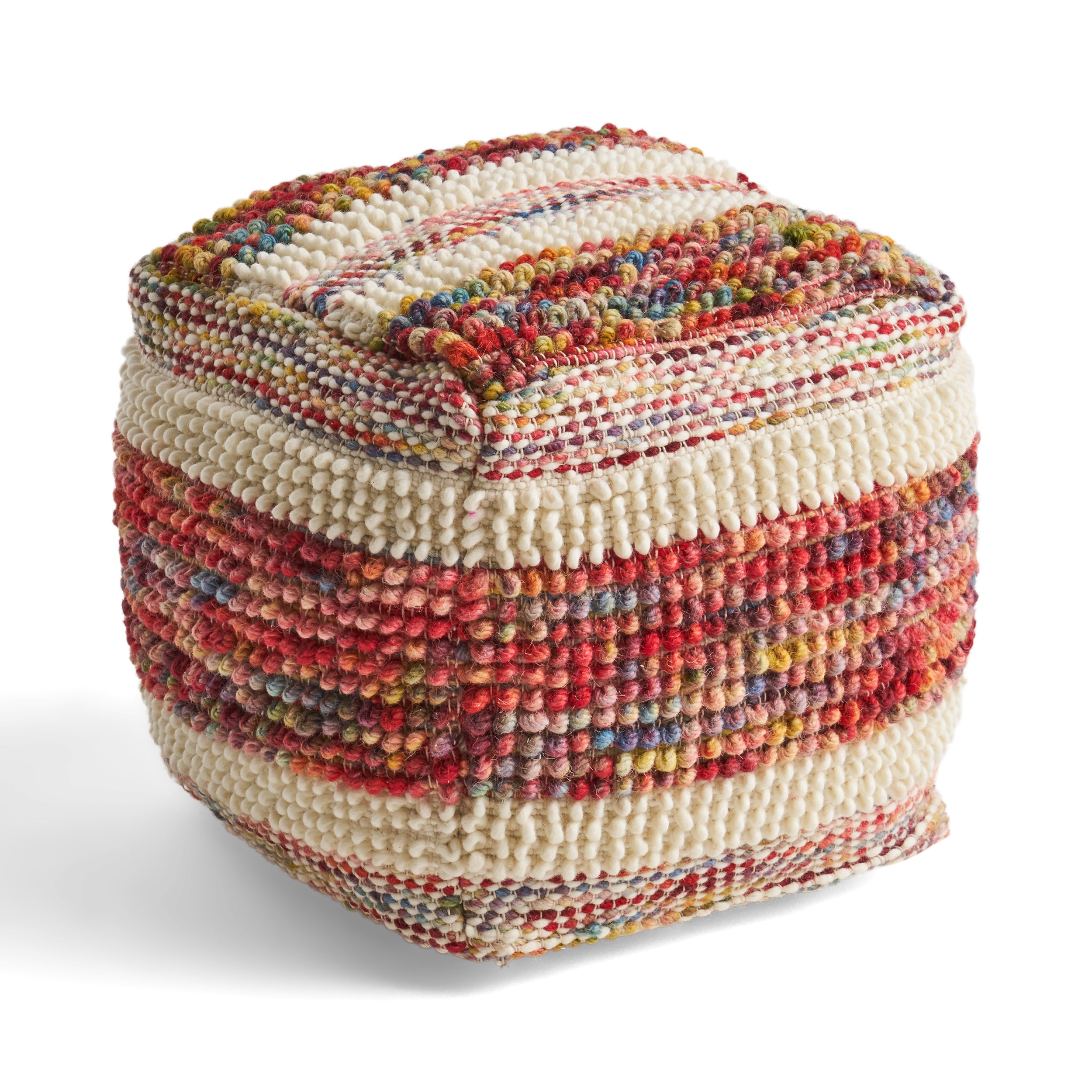 Trevin Boho Wool and Cotton Ottoman Pouf