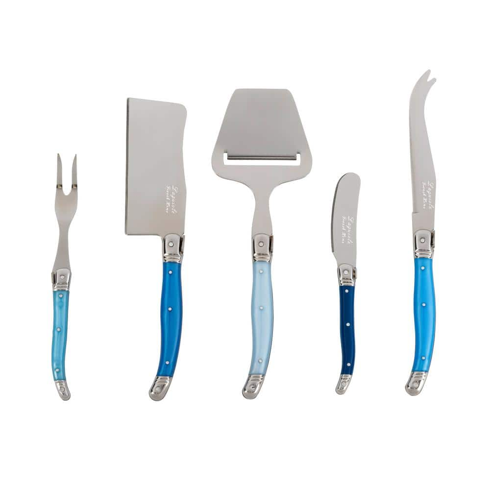 French Home Laguiole 5 Piece Cheese Knife, Fork and Slicer Set, Shades of Blue