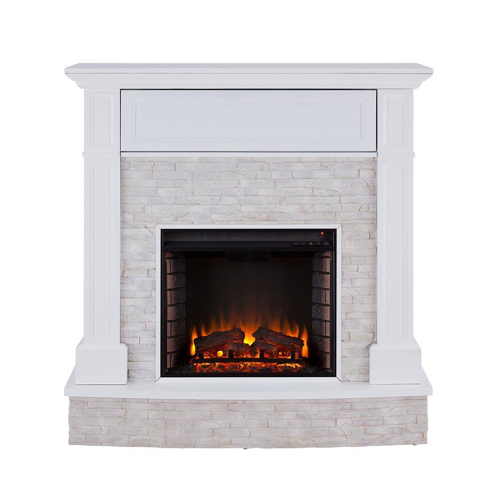 Southern Enterprises Johnna 48 in. Faux Stone Media Electric Fireplace in White HD685205