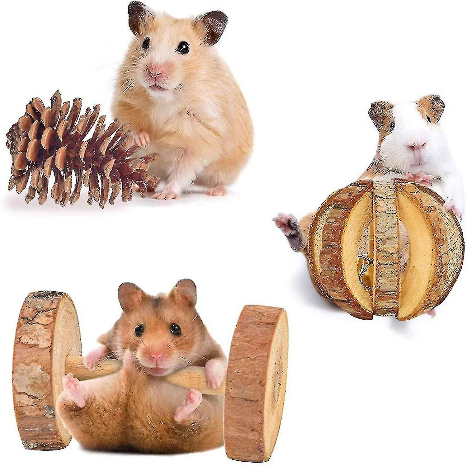 12 Pack Hamster Toys For Russian Dwarf Hamsters， Natural Wooden Hamster Toys Syrian For Chew， Pet Ch