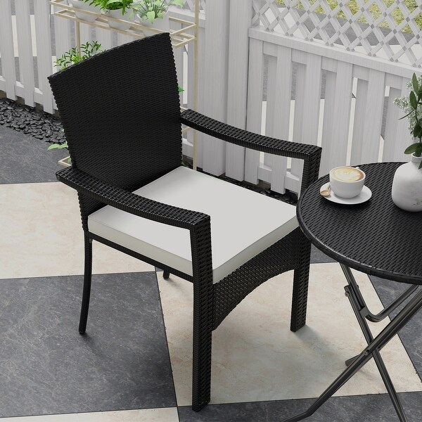 Outsunny 3 Pieces Outdoor PE Rattan Bistro Set with Cushion，Outdoor Patio Furniture Set with Folding Table，Metal Frame Wicker