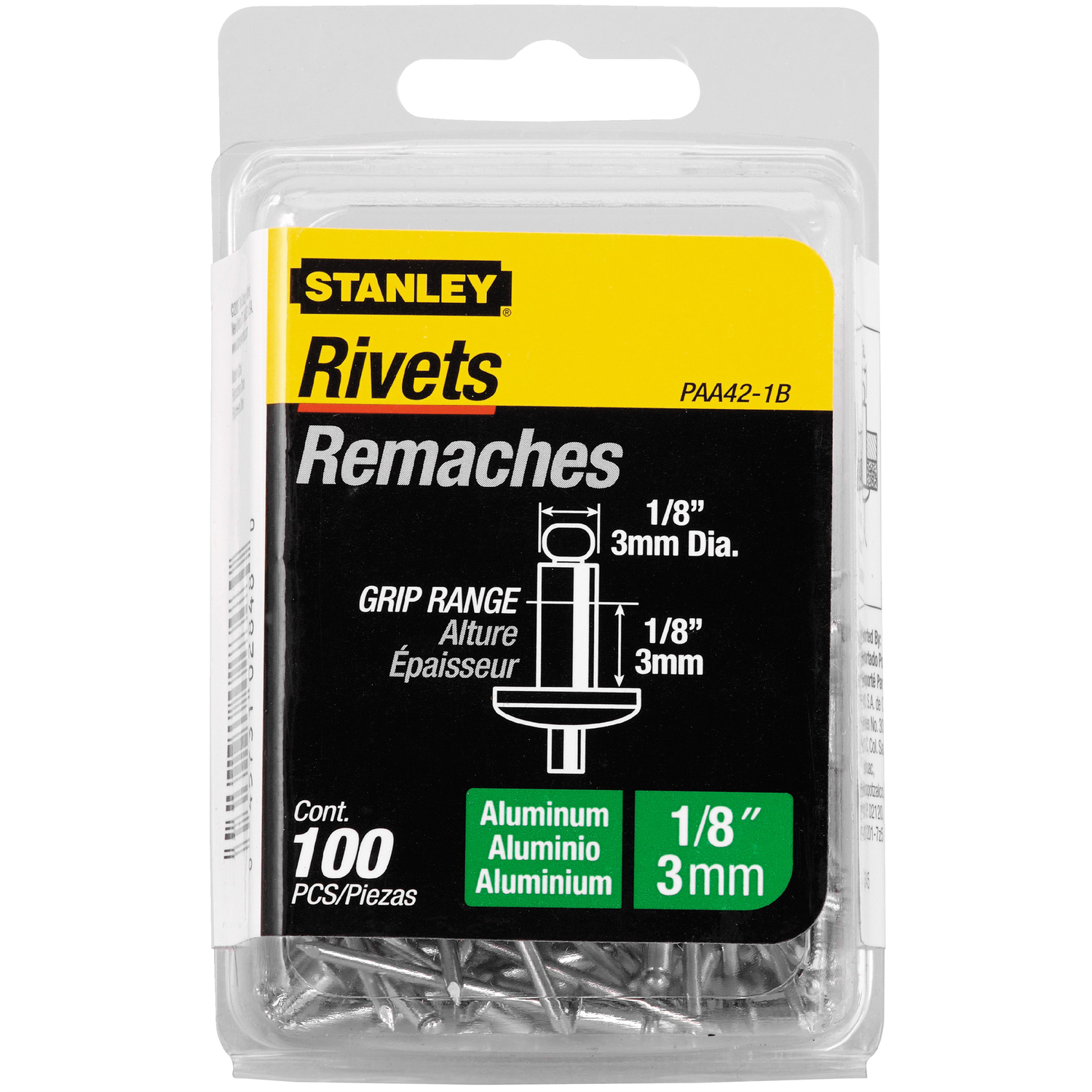 Stanley 1/8 in. D X 1/8 in. Aluminum Blind Rivets Silver 100 pk