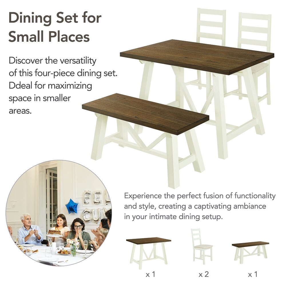 Rectangular 4 Piece Dining Set w/Bench Seating   Ladder Back Chairs