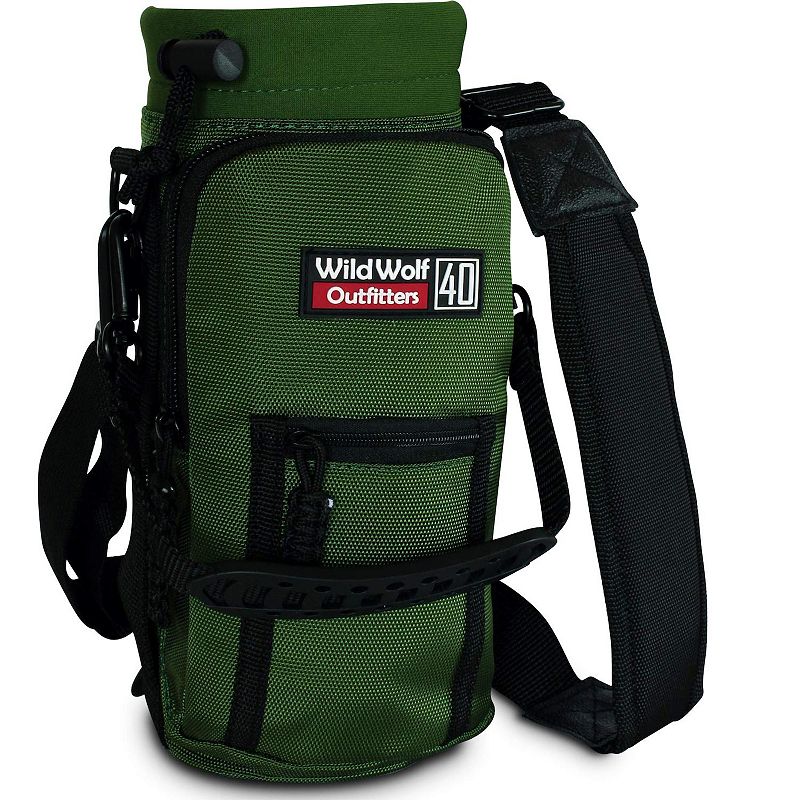 Water Bottle Holder with 2 Pockets and Adjustable Padded Shoulder Strap - Military Grade Flask Carrier