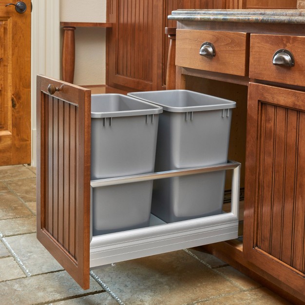 Rev a shelf 5149 Series Double Aluminum Pull out Kitchen Waste Containers With Soft Open And Close Slides