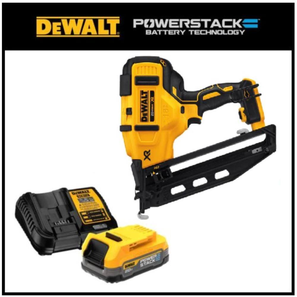 DW 20V MAX XR Lithium-Ion 16-Gauge Cordless Angled Finish Nailer with 1.7Ah Battery Pack and Charger DCN660BWDCBP034