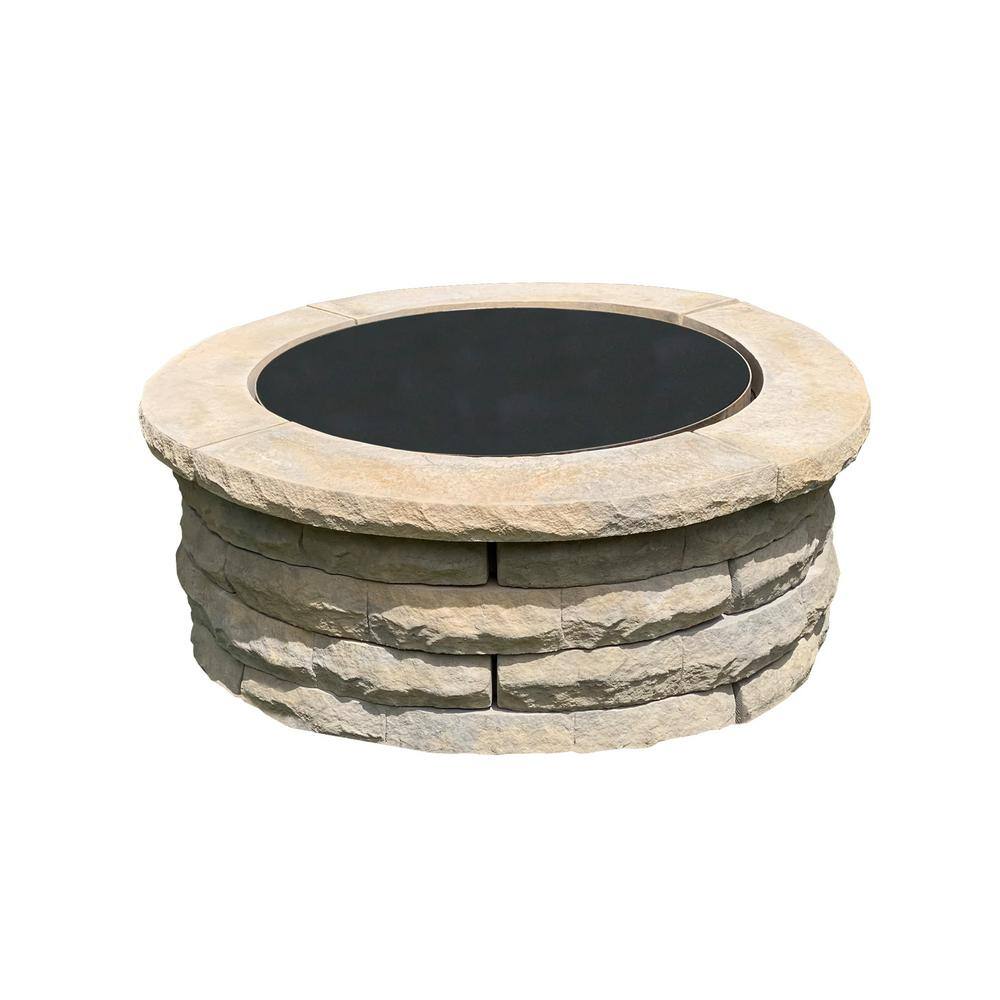 Nantucket Pavers Ledgestone 47 in. x 18 in. Round Concrete Wood Fuel Fire Pit Ring Kit Tan Variegated 72014