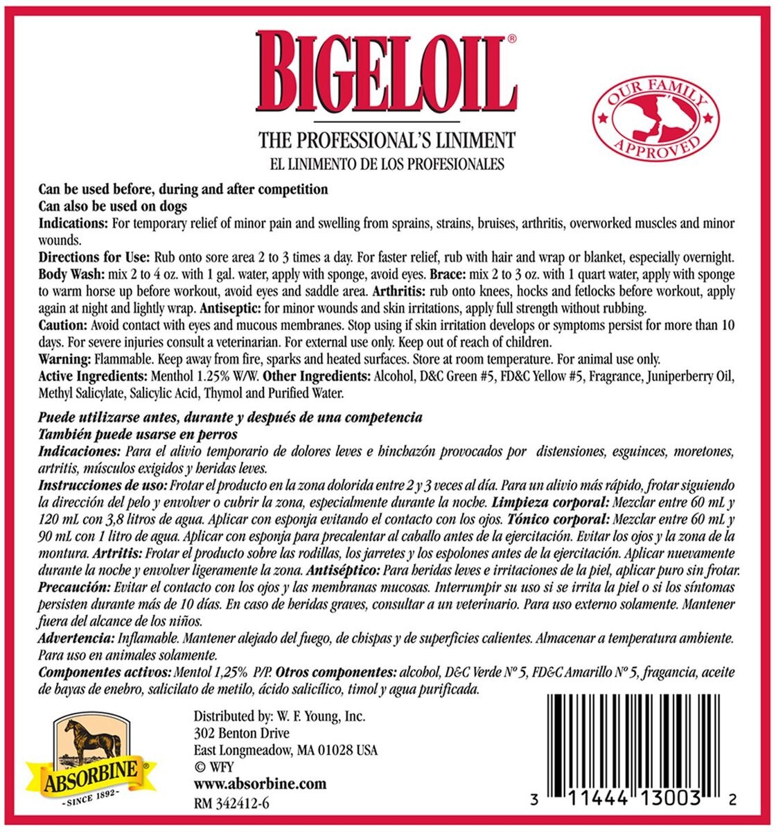 Absorbine Bigeloil Sore Muscle and Joint Pain Relief Horse Liniment Liquid