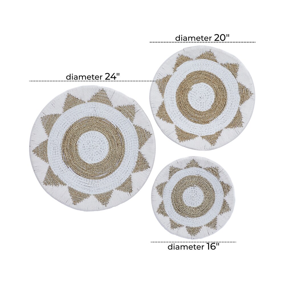 White Cotton Handmade Woven Plate Wall Decor (Set of 3)   24 x 3 x 24