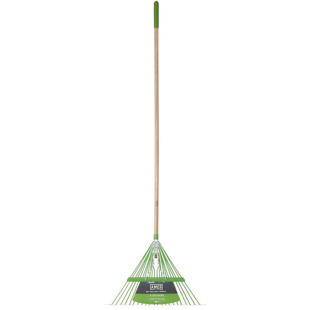 Ames 54 in. Wood Handle 22-Tine Steel Leaf Rake 2915600