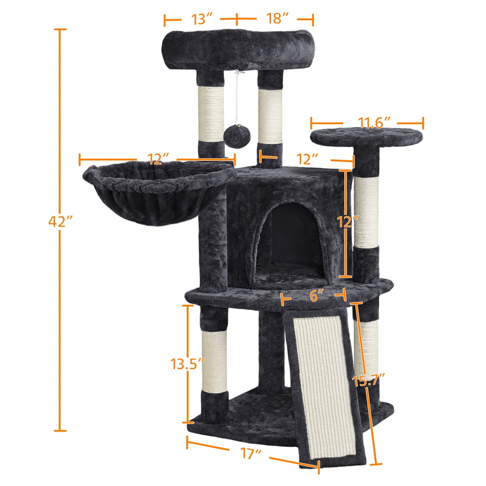 SmileMart 42"H Multilevel Cat Tree Tower with Condo and Perches, Black