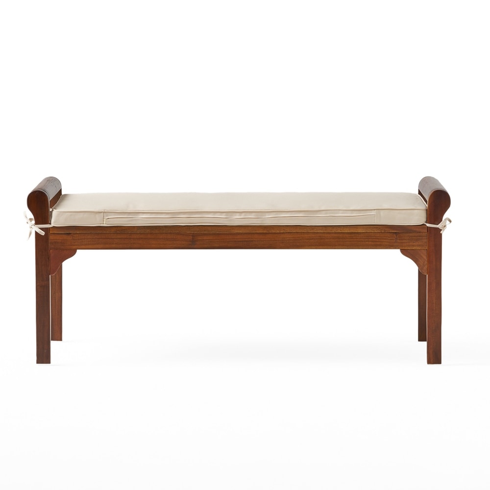 Nelson Rustic Acacia Wood Bench with Cushion by Christopher Knight Home