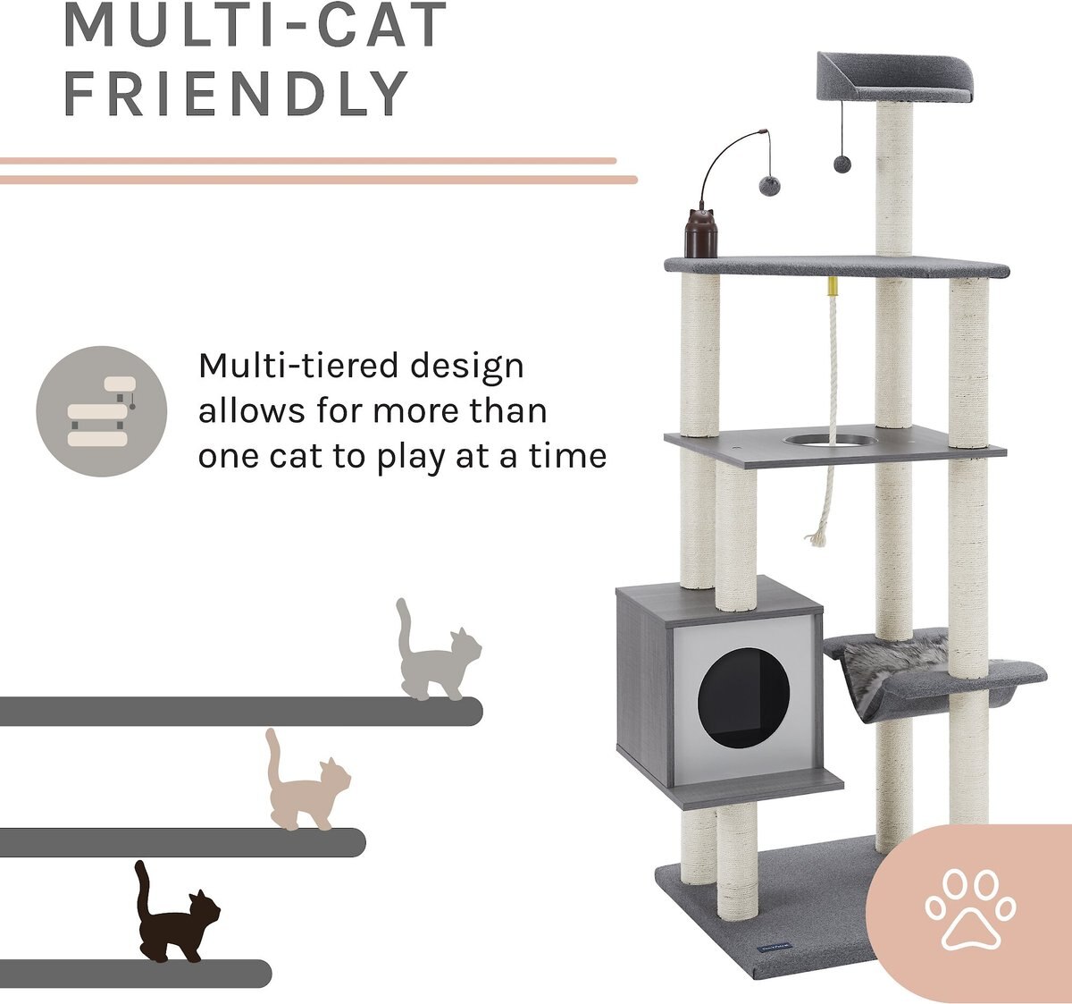 Sam's Pets Tyrone 70.5-in Cat Tree， Gray