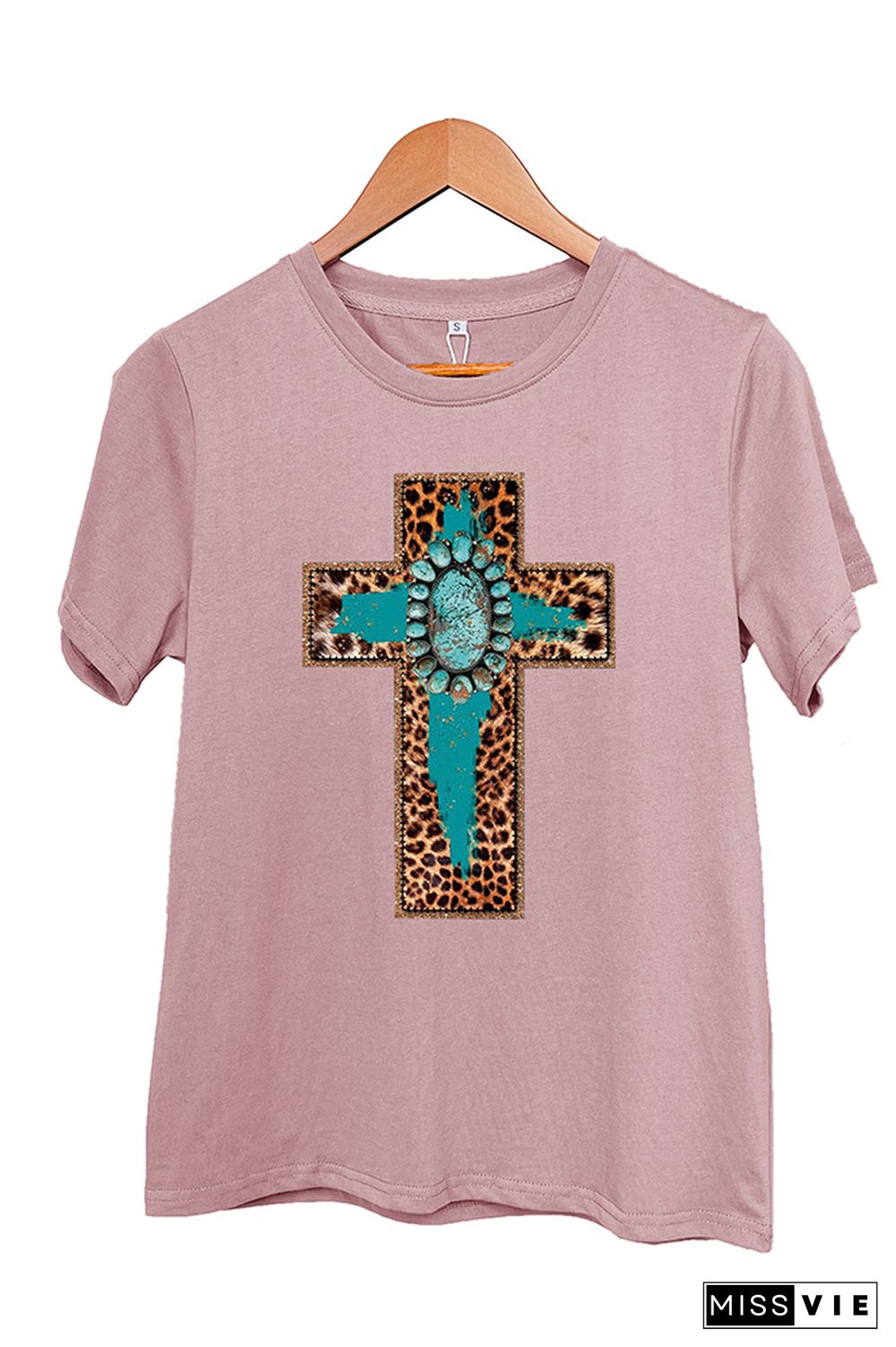 Cross Print Short Sleeve Graphic Tee Wholesale