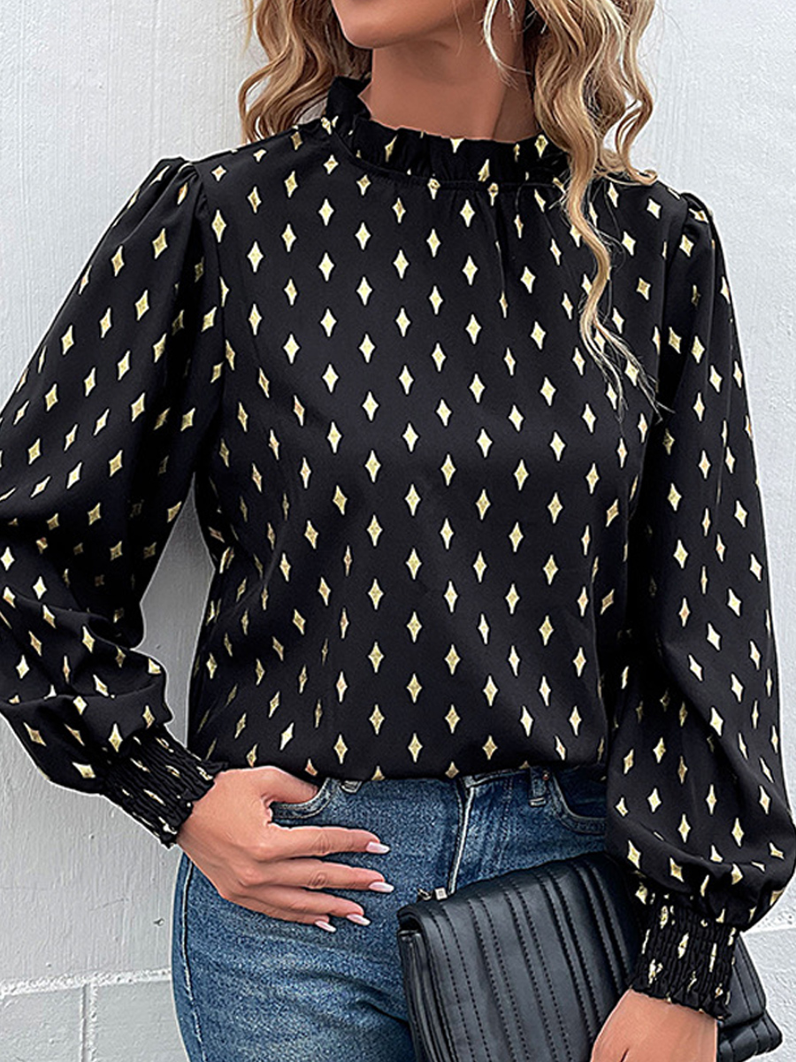 Casual Loose Geometric Bronzing Printed Long-sleeved Blouse