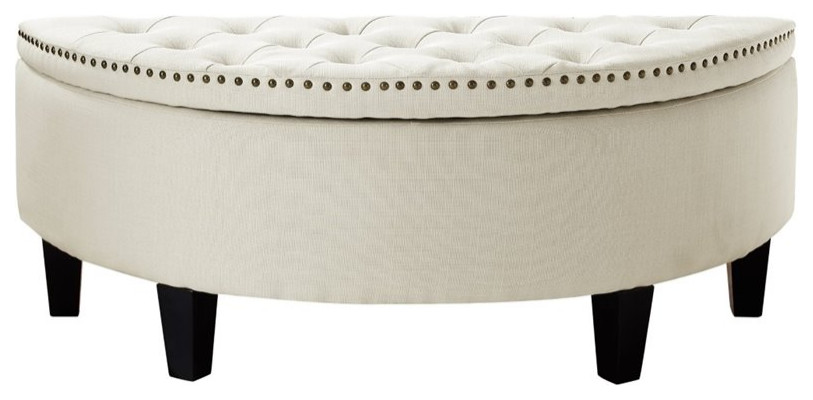 Posh Living Nathan Linen Fabric Half Moon Storage Ottoman in Cream/White   Transitional   Footstools And Ottomans   by Homesquare  Houzz