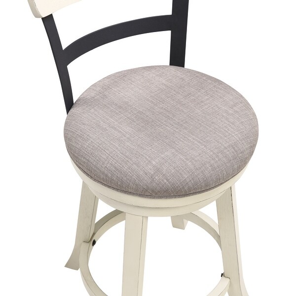 24 Inch Handcrafted 360 Degree Swivel Counter Stool， Curved Open Back， White Wood Frame， Cream Cushioned Seat