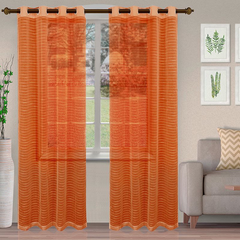 Superior Jackson Stripe Set of 2 Sheer Grommet Window Curtain Panels