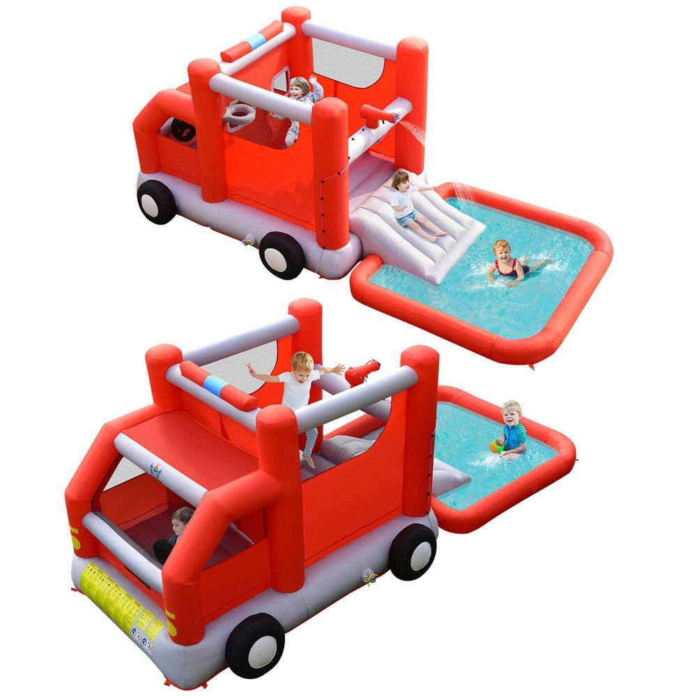 Costway Fire Truck Themed Inflatable Castle Water Park Kids Bounce House Blower Excluded NP10445