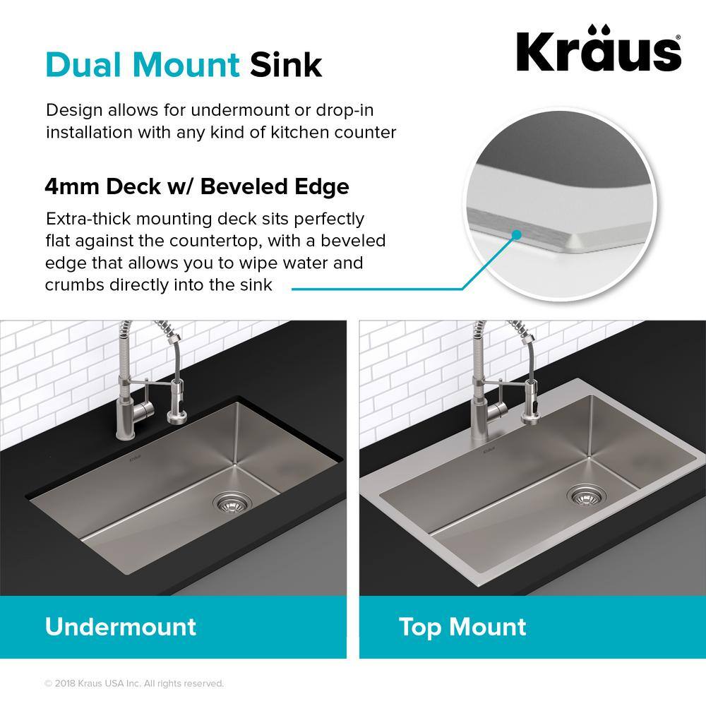 KRAUS Standart PRO Drop-In Stainless Steel 18 in. 1-Hole Single Bowl Kitchen Sink KHT301-18