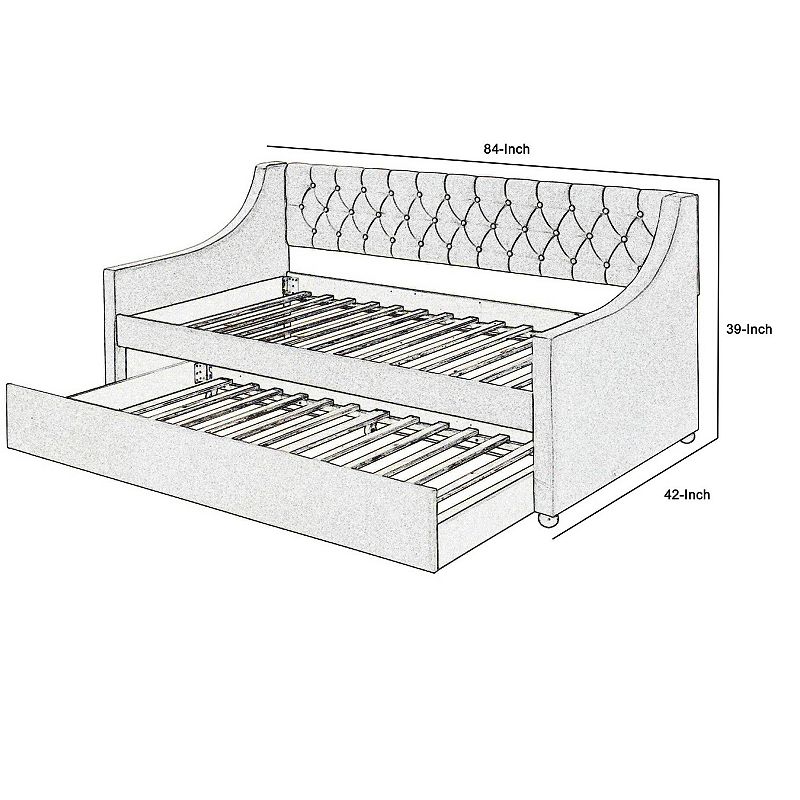 Fabric Twin Size Daybed with Button Tufted Back and Sloped Arms，Light Gray