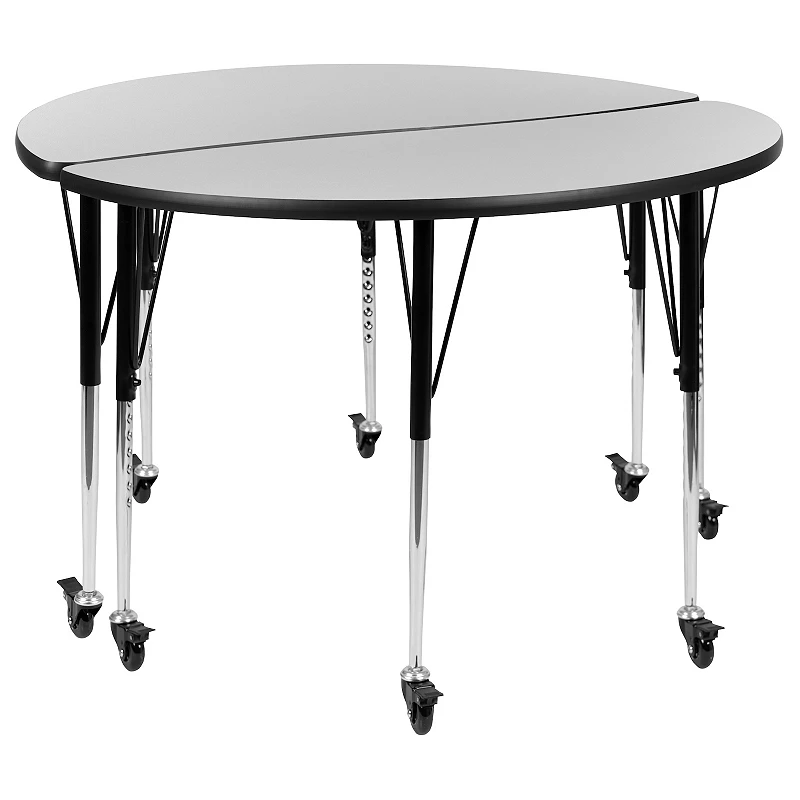 Emma and Oliver 2 Piece Mobile 47.5 Circle Collaborative Grey Adjustable Activity Table Set