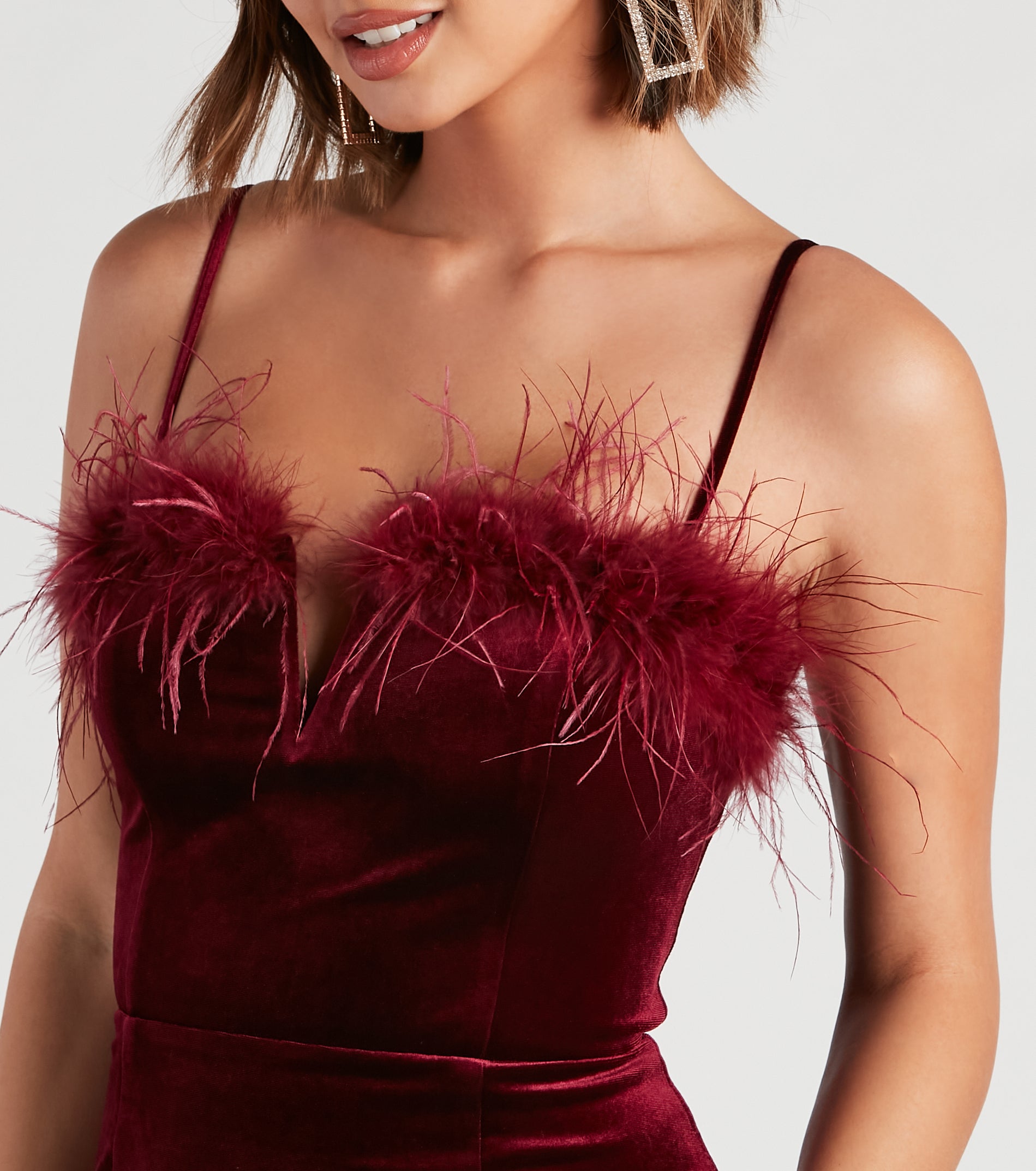 Enchanting Night Velvet Marabou Dress