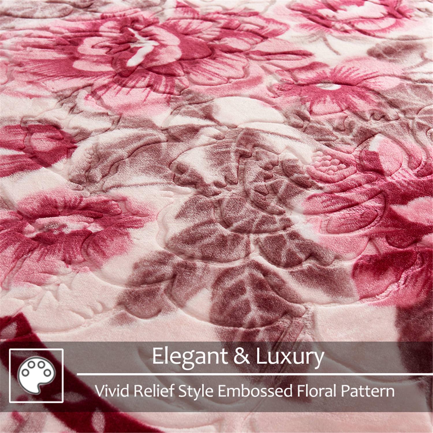 JML Fleece Blanket for Queen Bed2 Ply Winter Bed Mink Blanket 5LB Burgundy Floral 77 X87  Crowdfused