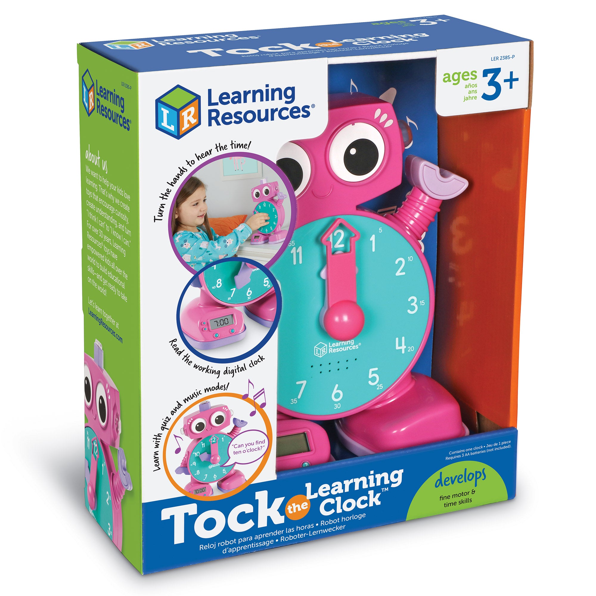 Learning Resources Tock the Learning Clock Pink - Toddler Learning Toys for Boys and Girls Ages 3+