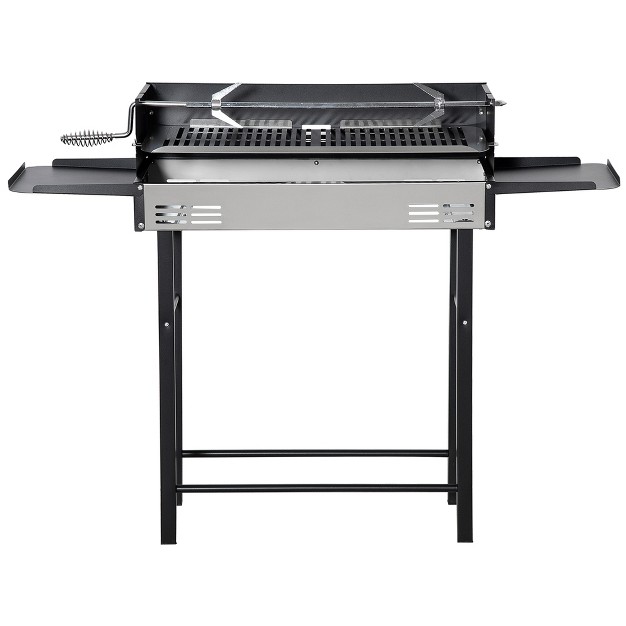 Outsunny Bbq Rotisserie Grill Roaster For Chicken Or Turkey With 3 level Grill Grate Foldable Storage Shelves And Wind Deflector Stainless Steel