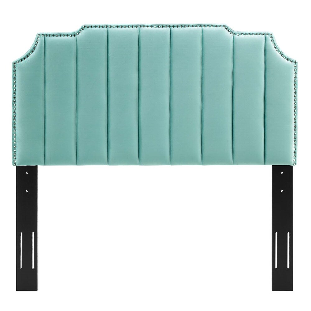 Littleton Channel Tufted Light Green Velvet Upholstered Twin Size Headboard with Nailhead Trim