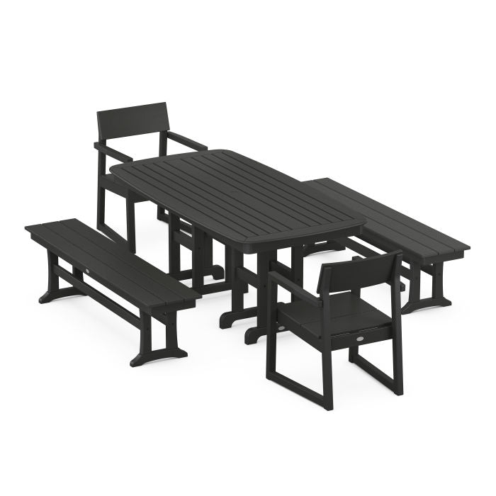 Polywood EDGE 5-Piece Dining Set with Benches PWS1265-1