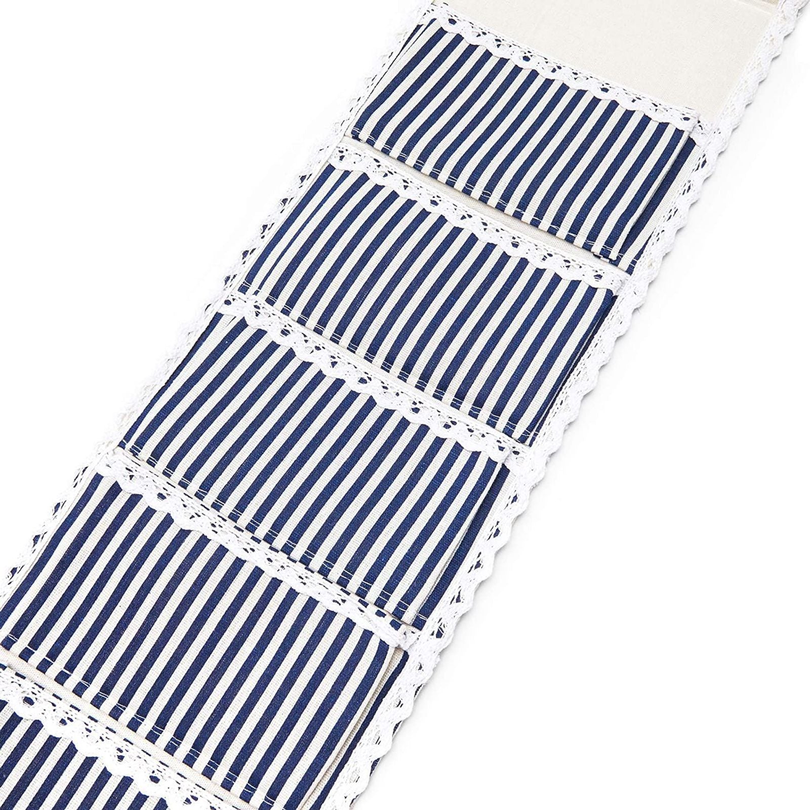 2-Pack Over the Door Closet Wall Hanging Organizer, Wall Mounted Storage Bag Case 5 Pockets Lined Cotton Fabric, Blue Stripes 8”x26”