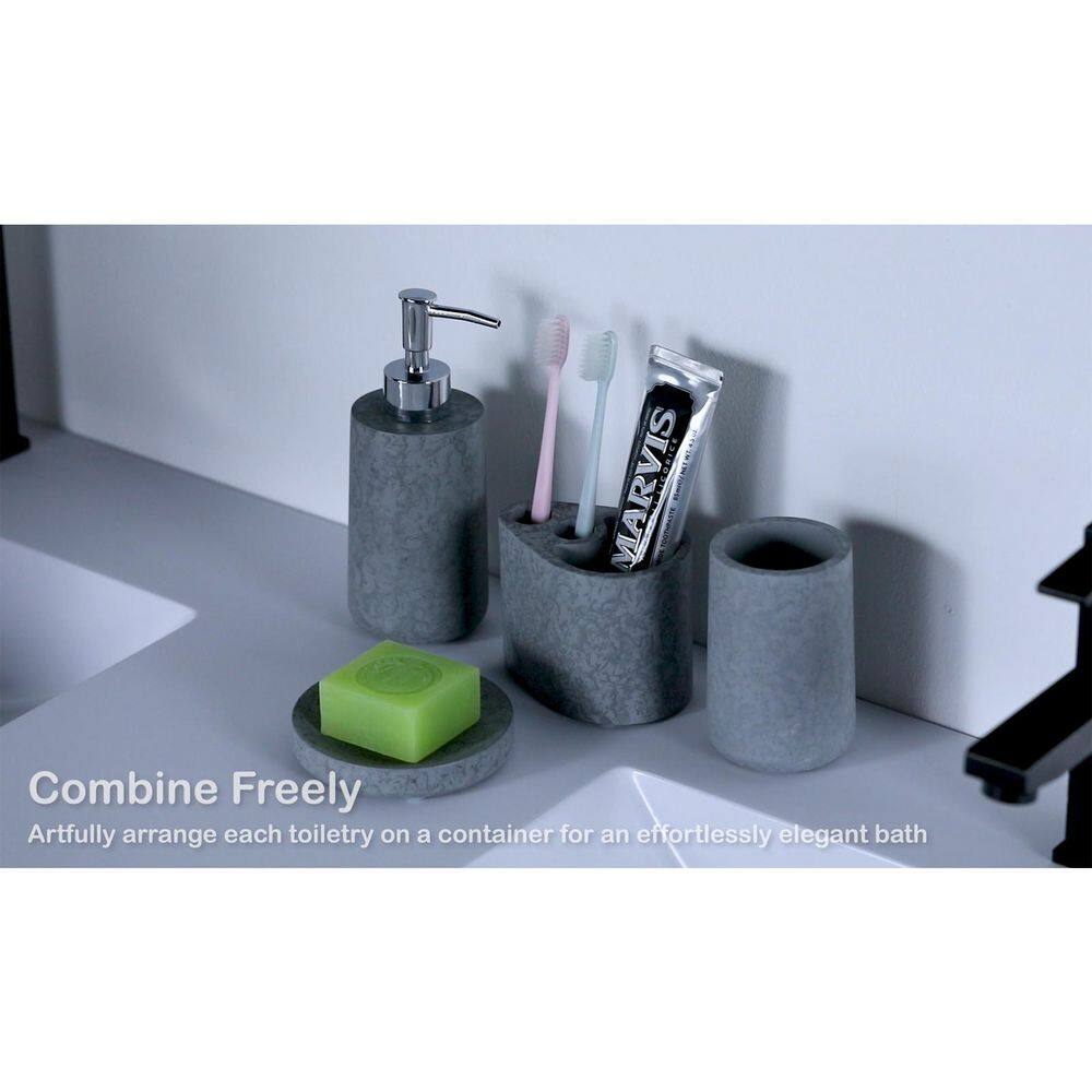 WELLFOR 4-Piece Concrete Bathroom Accessory Set in Gray for Vanity Countertops GLBA1010B2