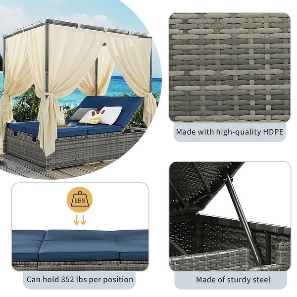 Outdoor Adjustable Daybed with Canopy Patio Lounge Set，High Comfort