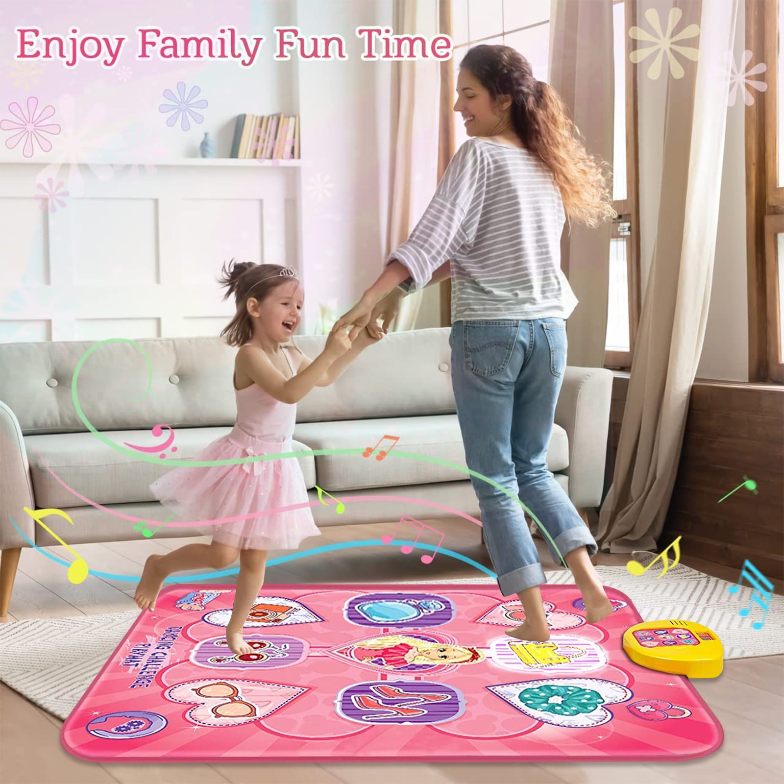 Kids Dance Toy， Electronic Dancing Mat with LED Lights， Musical Dance Pad Party Game Toy for 3 4 5 6 7 8 9 10 Years Old Boys Girls， Pink