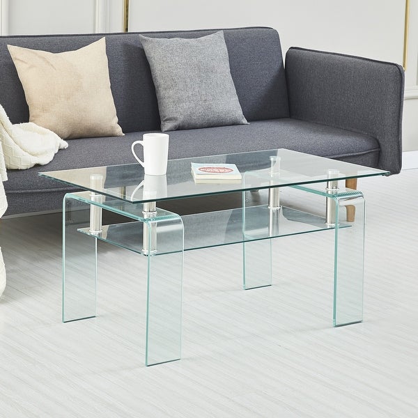 Clear Glass Coffee Table， Tempered Glass Coffee Table for Living Room